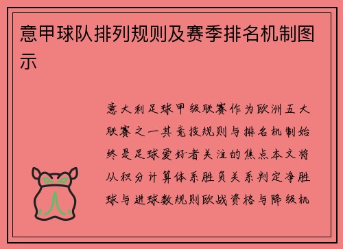 意甲球队排列规则及赛季排名机制图示